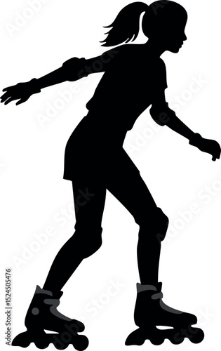 Silhouette of Woman Roller Skating in Motion Vector Illustration Black and White 