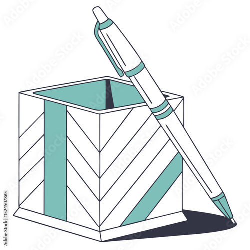 Minimalist pen resting in geometric pencil holder design  