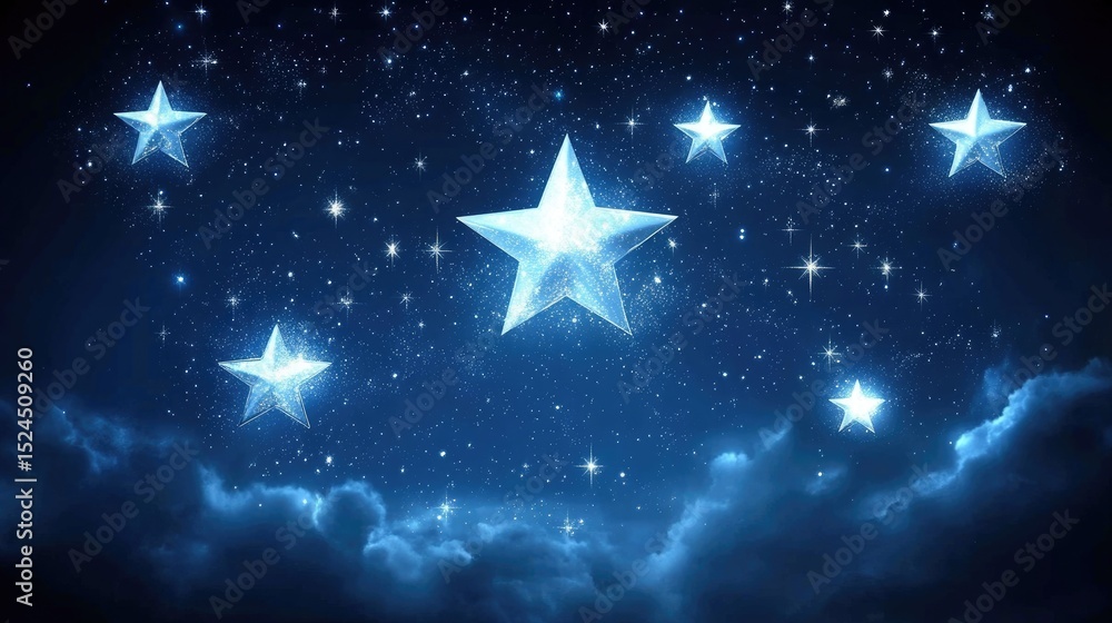 Night sky filled with luminous stars and soft clouds. Night sky filled with luminous stars and soft clouds.