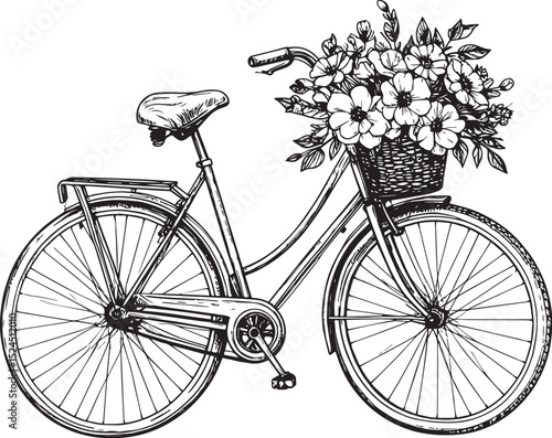 Hand-Drawn Cycling Joy: Rustic Flower Delivery