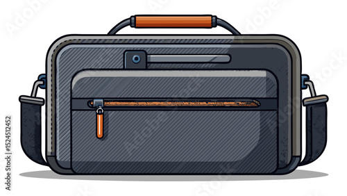 Slim charcoal laptop bag with top zipper and discreet pocket. Focused close-up emphasizes functionality. Rendered on white background for tech-savvy vector illustrations or digital work scenes.