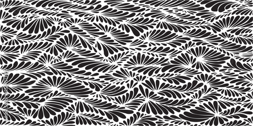 Simple floral geometric pattern. Tileable, repeating black and white background. Texture vector.