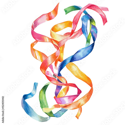 Streamers, watercolor illustration vector, high quality, isolated on a white background.