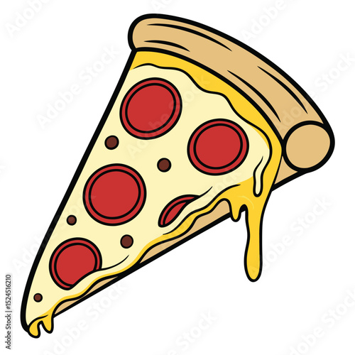 Pizza Slice Vector with Pepperoni, Crust, and Melted Cheese on White Background