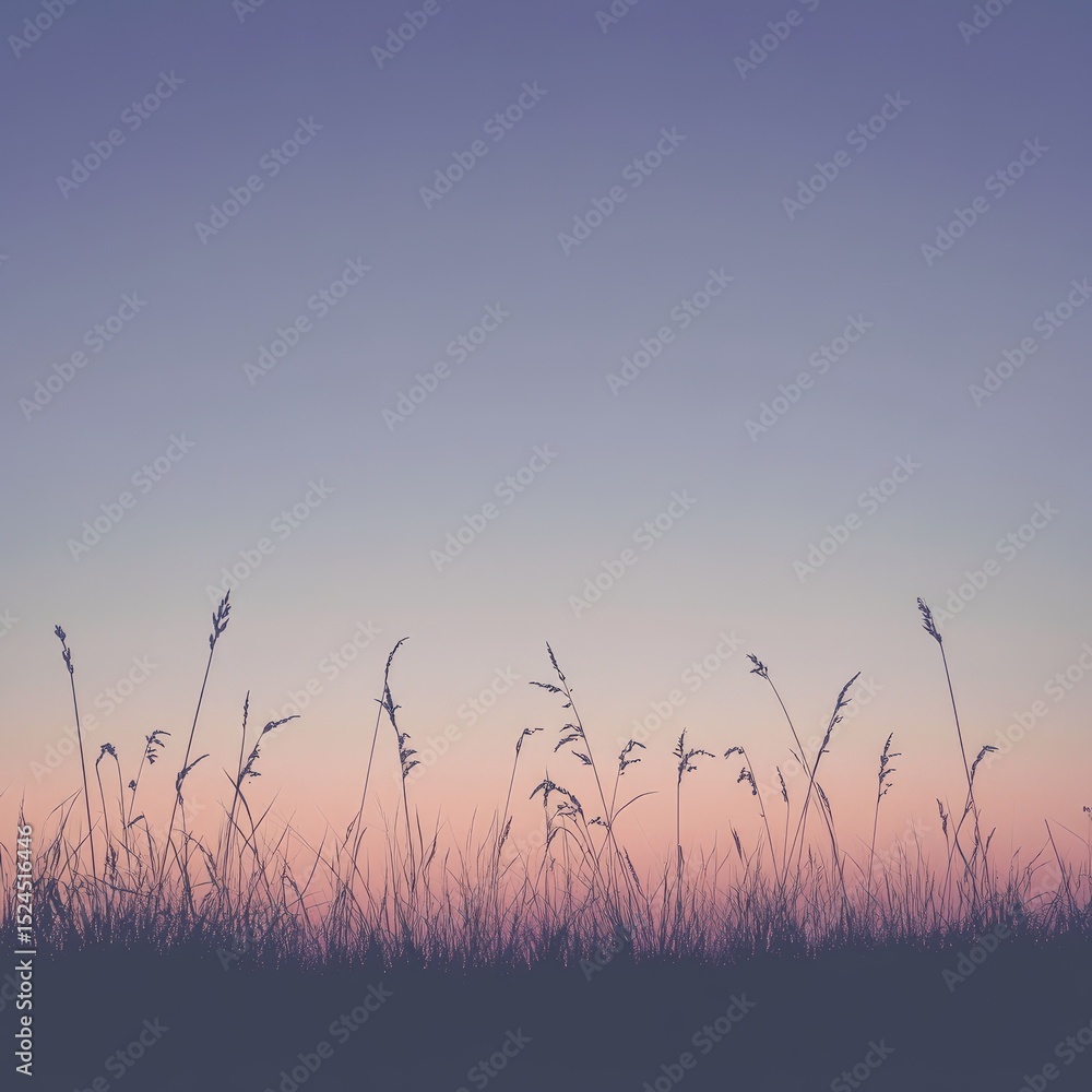 Obraz premium Silhouetted grass at sunset