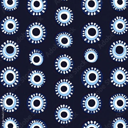 Wallpaper Mural Repeating circular pattern,  light blue circles with white accents on dark navy blue background Torontodigital.ca