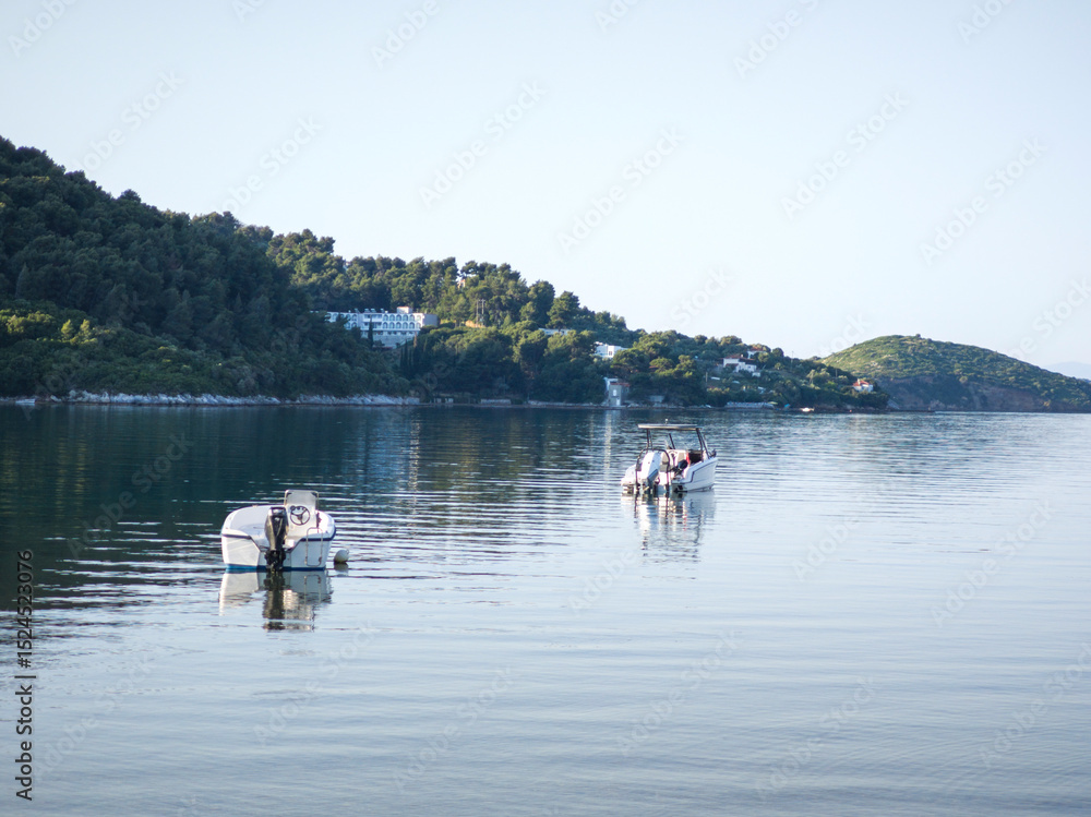 Fototapeta premium The coastal street of Skiathos Town, Sporades, Thessaly, Greece