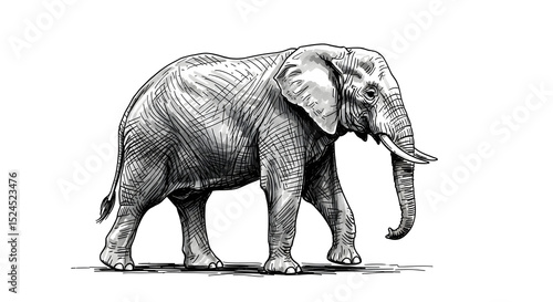 Walking elephant sketched from side angle