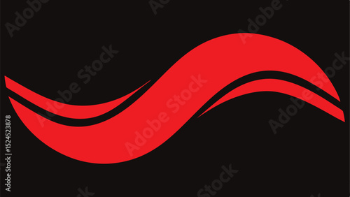 Abstract red wave shape graphic design element with transparent background