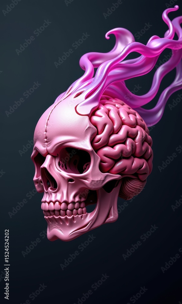 Fototapeta premium Pink Skull with Creative Brain Flames
