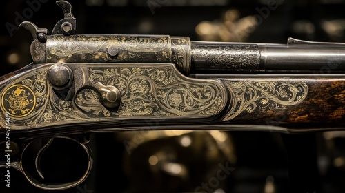 Exquisite detail of a vintage rifle with golden floral engravings showcasing timeless artistry