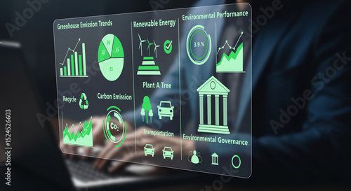 Co2 concept businessman using laptop analyze graph Greenhouse emission sustainable development carbon footprint ESG Renewable energy World Environment Day