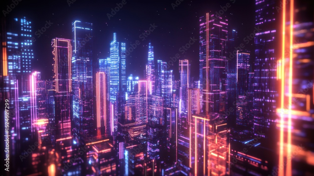 Obraz premium Spectacular cityscape illuminated with vibrant neon lights at night