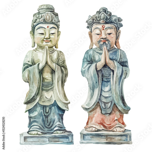 watercolor of Statues Deities Or Ancestors, vector high quality, isolated on a white background.