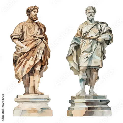 watercolor of Statues And Sculptures, vector high quality, isolated on a white background.