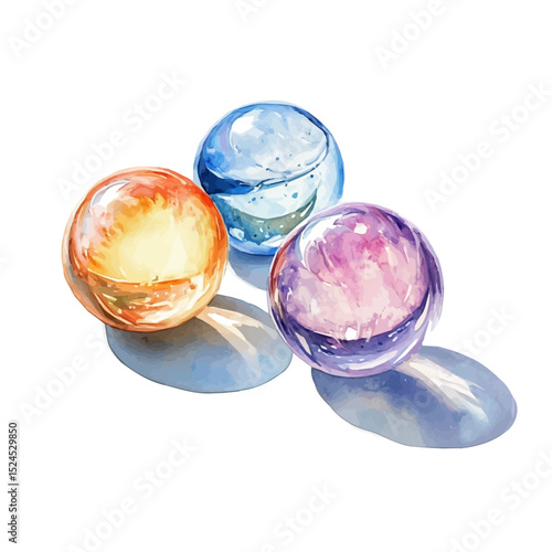 Crystal Balls, watercolor vector, high quality, isolated on a white background.