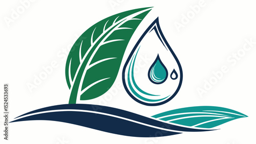 Abstract Water Drop with Green Leaves and Waves Logo Design