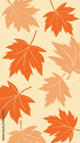 Orange and peach autumnal maple leaves pattern with transparent background