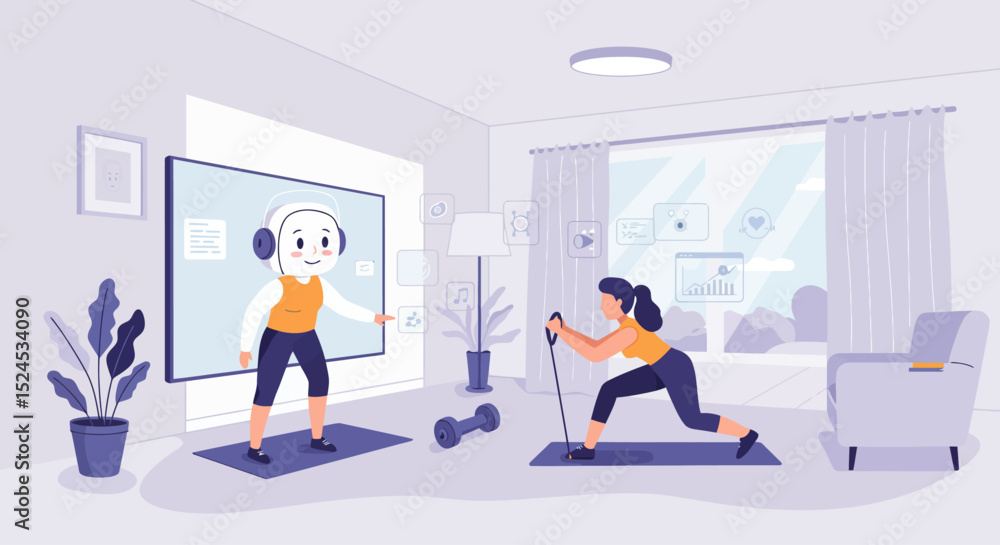 Obraz premium Virtual Fitness Online Workout Routines and Home Exercise Guide for Beginners and Experienced Individuals