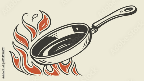 Fiery Frying Pan Illustration Hot Cooking Design