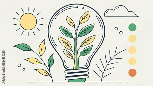 Green Plant Growing Inside a Light Bulb Eco Concept Illustration