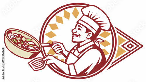 Happy Chef Cooking Delicious Food in Pan