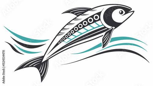 Ornate Fish Design in Black and Teal