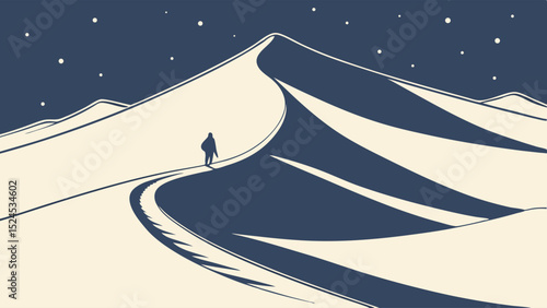 Solitary Wanderer on a Desert Dune at Night
