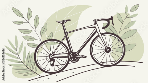 Stylish Road Bicycle Amidst Lush Greenery Illustration