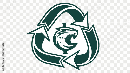 Stylized Eagle Head Inside a Recycling Symbol in Dark Green