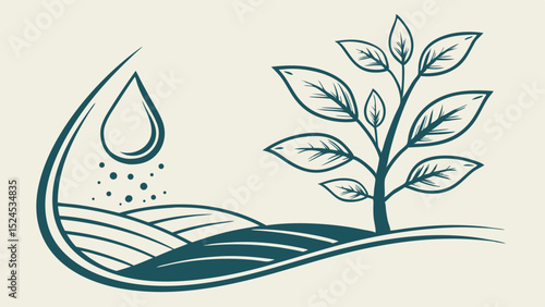 Symbolic Illustration of Plant Growth Water and Landscape