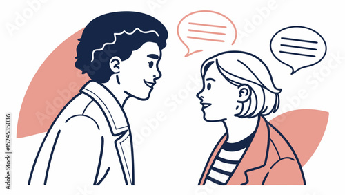 Young Man and Woman in Profile Engaging in Conversation