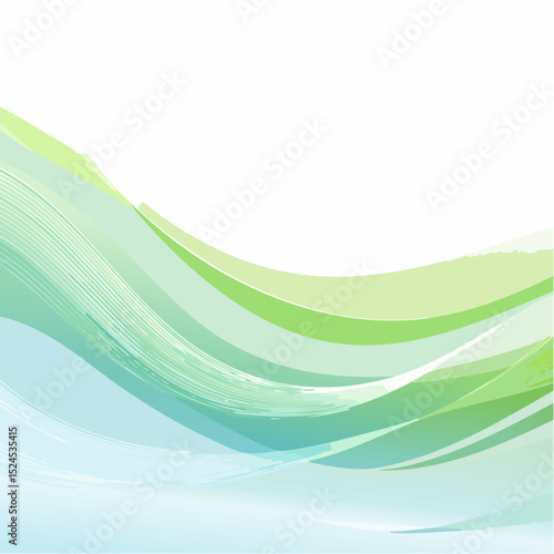 Soft vertical curves in fresh aqua and lime gradients create a calm, modern background in smooth vector style.