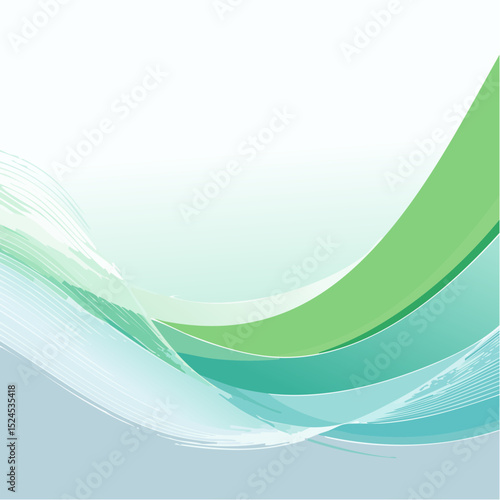 Soft vertical curves in fresh aqua and lime gradients create a calm, modern background in smooth vector style.