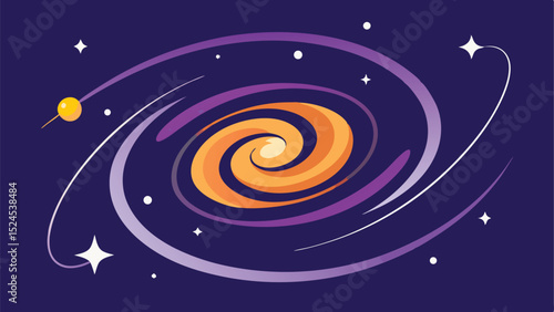 Abstract cosmic swirl of orbits with stars and lines on a transparent background