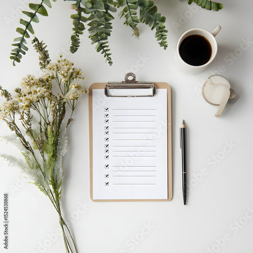 Minimalist isolated wedding checklist page with subtle decorative elements on a clean white background