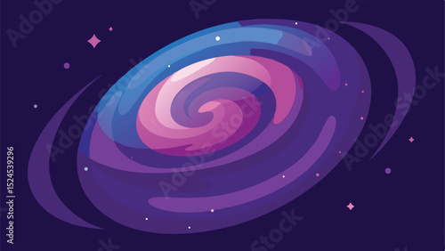 Abstract galactic swirl design with starry elements and gradient color palette