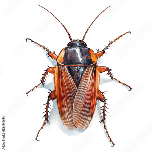 Cockroach, watercolor clipart vector, high quality, isolated on a white background.