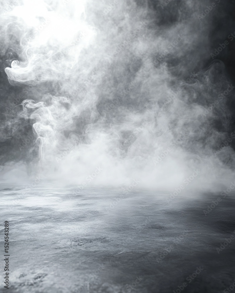 Fototapeta premium Gray Floor with Dense White Smoke