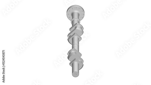 A turbomachinery illustration drawing showing a crankshaft for a 4-throw API-618 reciprocating compressor with webs, a thrust collar, and a flange