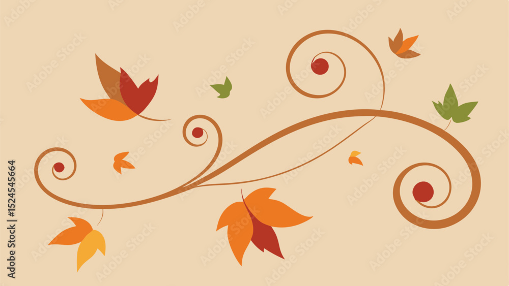 Obraz premium Elegant autumnal floral design with colorful leaves and swirls on transparent background