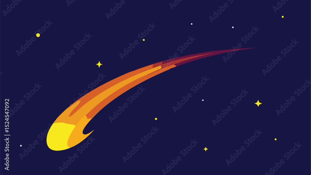 Naklejka premium Glowing comet tail streaking across a deep night sky with celestial stars and space elements