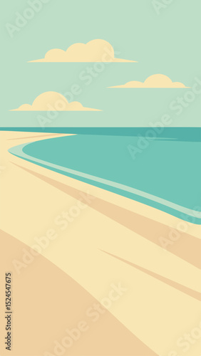 Minimalist illustration of a beach scene featuring sand sea clouds and sky