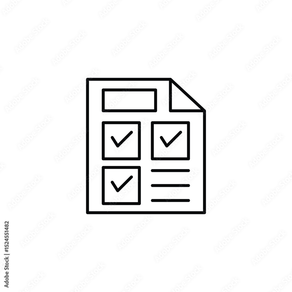 Minimal line icon of a checklist or completed form with checkmarks, representing task management, to-do lists, or survey completion. Perfect for business, apps, and productivity interfaces. Minimal line icon of a checklist or completed form with checkmarks, representing task management, to-do lists, or survey completion. Perfect for business, apps, and productivity interfaces.