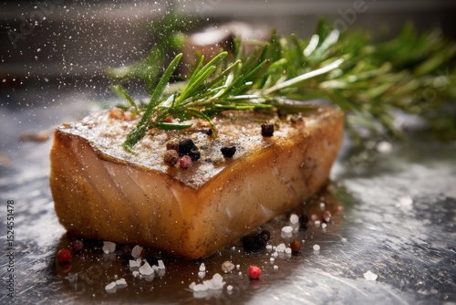 Coley grilled with rosemary pepper and coarse salt on metal