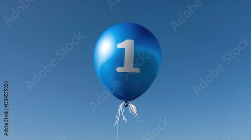 Blue balloon floating in the sky showing number one