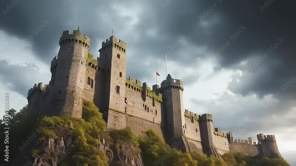 Majestic Medieval Castle on a Clifftop under Dramatic Sky Majestic Medieval Castle on a Clifftop under Dramatic Sky