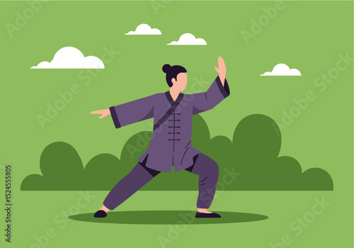 Flat vector of person doing tai chi in a park