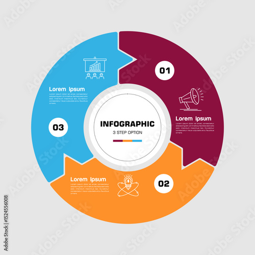 Vector circle arrows puzzle infographic, cycle diagram, presentation chart. Business concept with 3 options, parts, steps, processes. Vector Eps	
