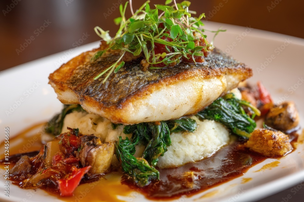 Gourmet branzino seafood dish Gourmet branzino seafood dish
